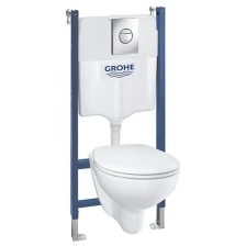 Набор Grohe Bau Ceramic система инсталляции Solido 5 в 1: подвесной унитаз, сиденье с микролифтом, панель смыва Sail, шумоизоляция 39415000