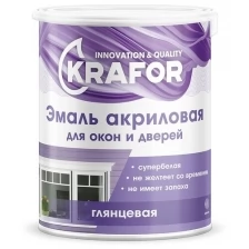 Эмаль для окон и дверей Krafor, акриловая, глянцевая, 3 кг, супербелая