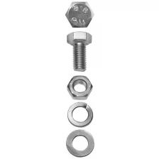 Болт (DIN933) в комплекте с гайкой (DIN934), шайбой (DIN125), шайбой пруж. (DIN127), M10x80мм, 2шт, ЗУБР