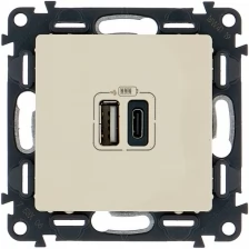 753206 Legrand Valena LIFE.Зарядное устройство с двумя USB-разьемами тип А-тип С 240В/5В 3000мА. С лицевой панелью.Цвет Слоновая кость