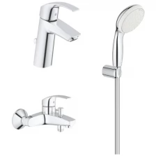 Готовый набор для ванной, GROHE Eurosmart, смесители для ванны и раковины, душевой набор, хром, (124470)