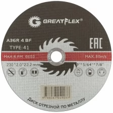 Диск отрезной по металлу Greatflex T41-230 х 2,0 х 22,2 мм, класс Master