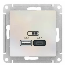 Розетка USB AtlasDesign тип A+C 5В/2.4А 2х5В/1.2А механизм жемчуж. SchE ATN000439