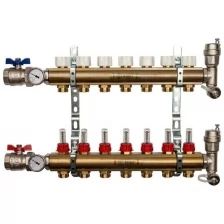 Коллекторная группа в сборе STOUT - 1" на 7 контуров 3/4" (латунь, с расходомерами)